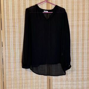 PLIEONE Womens M Top Sheer Black Hi Low Hem Whimsigoth Witchy Boho Office Artsy